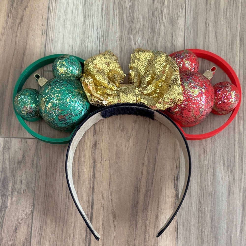 Festive Sequin Mouse Ears Headband - Red, Green, and Gold